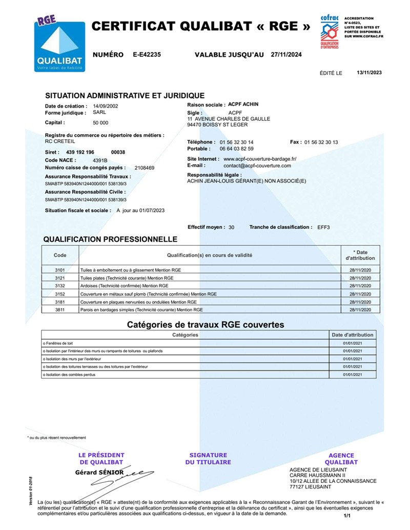 Certificat Qualibat